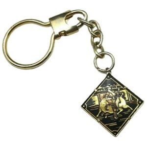Rodeo Cowboy Keychain Diamond shape gold tone and black 3"